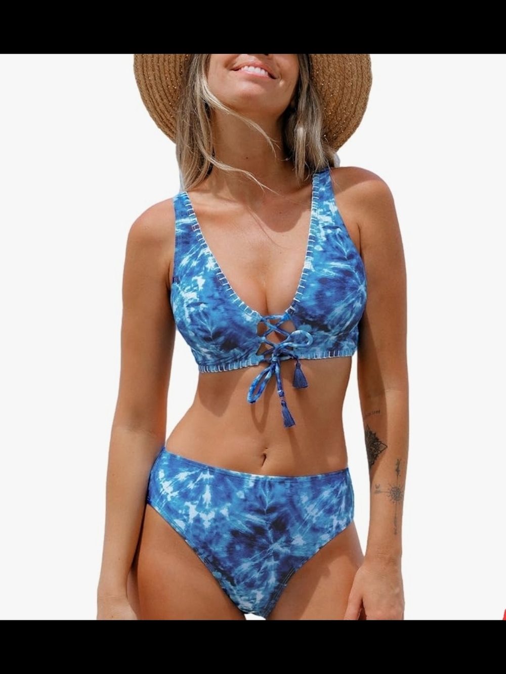 Cupshe Blue Tie-Dye Lace-Up High-Waist Bikini